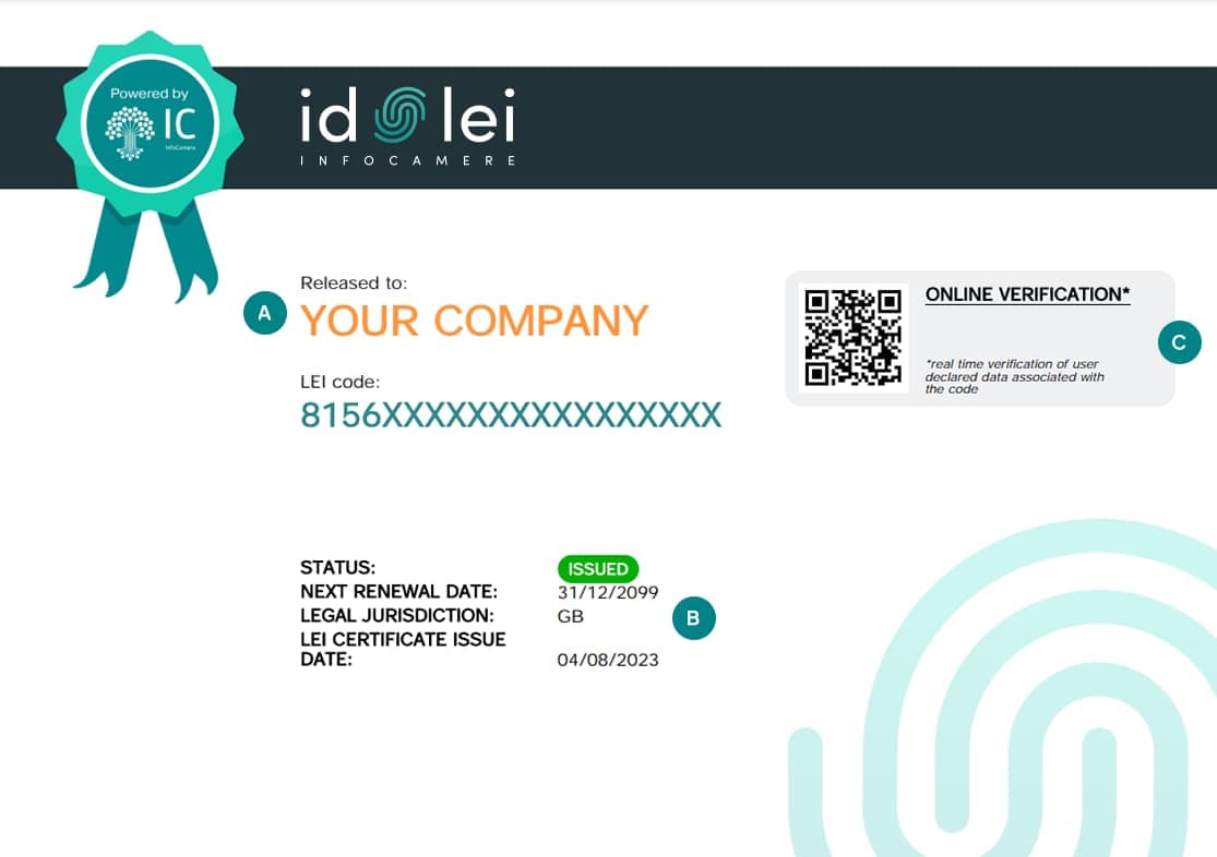 Sample of Official LEI Code Certificate with QR Code
